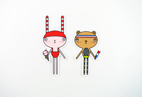 BEACH MOOKii BUNNY & BRUNO BEAR STICKER SET
