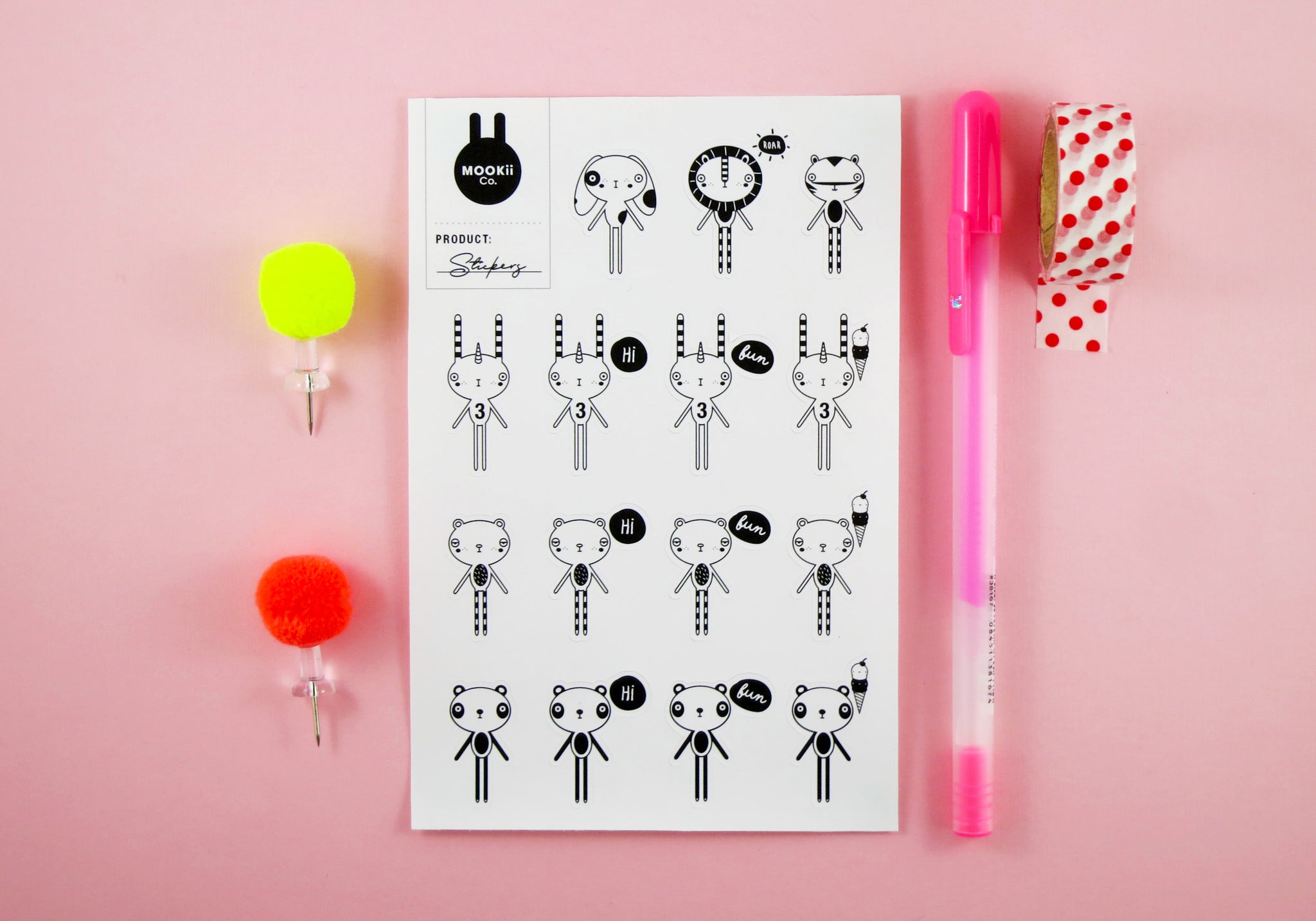 MOOKii FRIENDS STICKER SHEETS: B&W