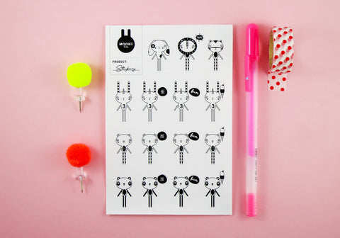 MOOKii FRIENDS STICKER SHEETS: B&W